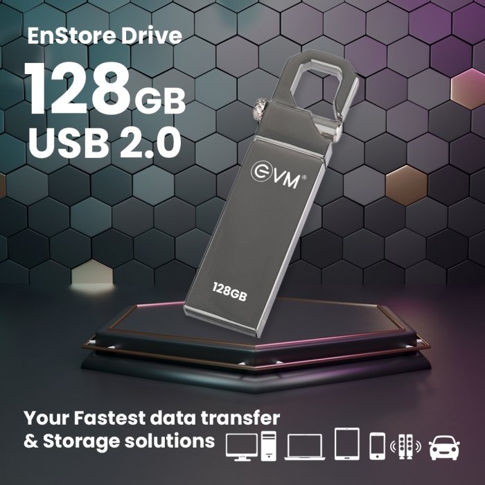 EVM ENSTORE 128GB 2.0 PENDRIVE  Metal Case  (Silver)