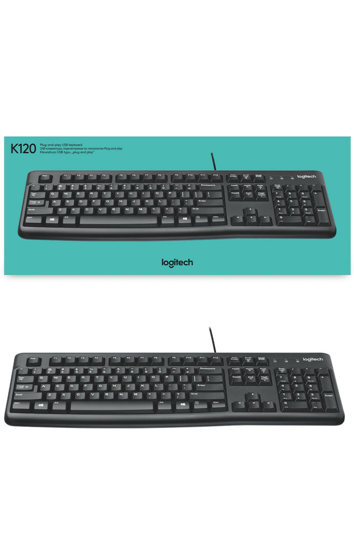 Logitech K120 / Full-Size, Spill-Resistant, Curved Space Bar Wired USB Standard Desktop Keyboard Com