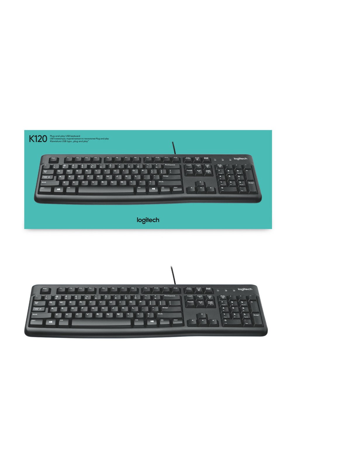 Logitech K120 / Full-Size, Spill-Resistant, Curved Space Bar Wired USB Standard Desktop Keyboard Com