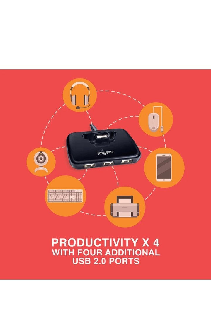 FINGERS U2.0 Quadrant USB Hub  (Jet Piano Black)