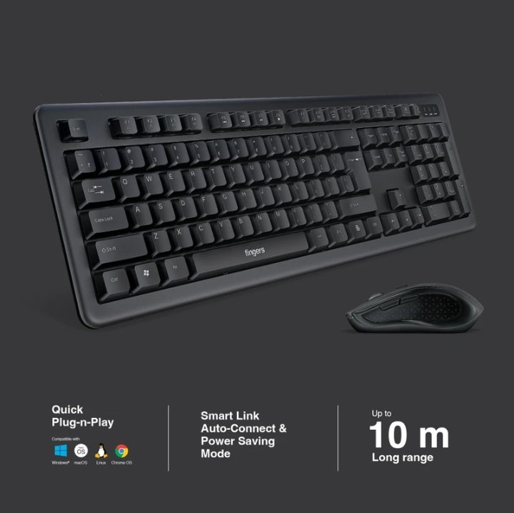 FINGERS Duo-Recharge Combo With Mouse Wireless Standard Desktop Keyboard Compatible with Desktop, La