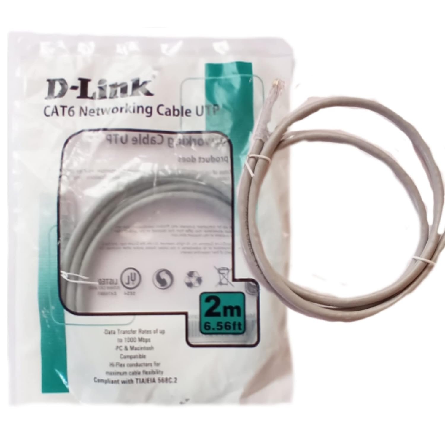 D-Link LAN Cable 2 m CAT6 LAN Cable  (Compatible with Laptop, Desktop, Router, Modem, TV, Grey)