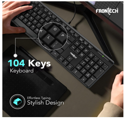 Frontech Wired Keyboard | 104 Keys with Super Slim Design| USB Plug &amp; Play (KB-0047) Wired USB S