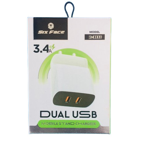  SIX FACE SPEED CHARGER DUAL USB 3.4 AMP SMC009 WITH MOBILE STAND