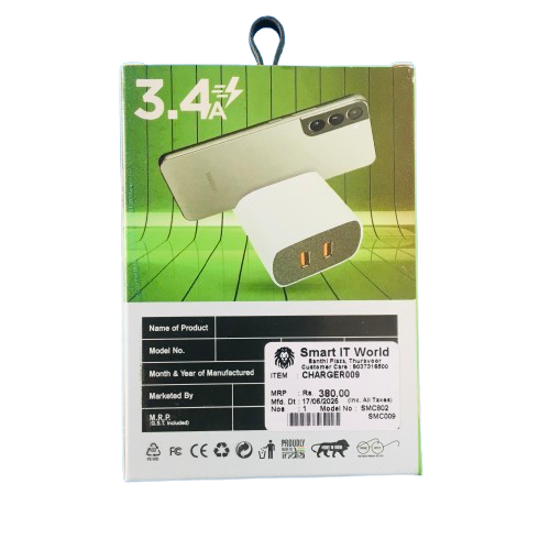  SIX FACE SPEED CHARGER DUAL USB 3.4 AMP SMC009 WITH MOBILE STAND